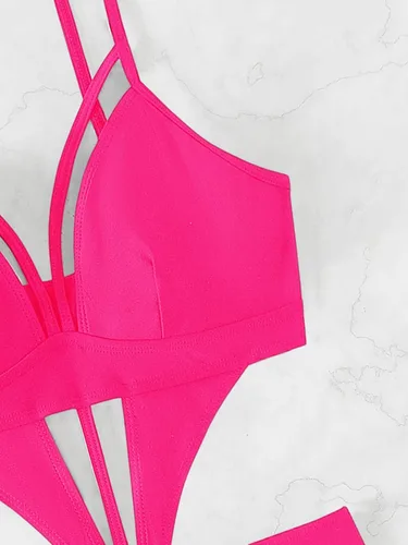 Vista 4 de MakeMeChic Traje de baño de una pieza con tiras recortadas para mujer