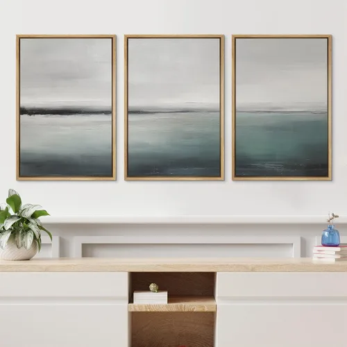 Vista 376 de wall26 Lienzo enmarcado para pared, juego de arte de acuarela pastel, paisaje rural, ilustraciones con formas abstractas, arte moderno, decorativo
