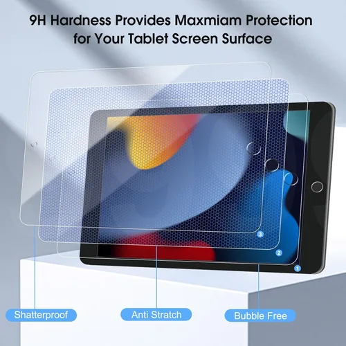 Vista 2 de Qularlans Paquete de 2 protectores de pantalla para iPad de 9ª, 8ª, 7ª generación de 10.2 pulgadas 2021/2020/2019, película de vidrio templado