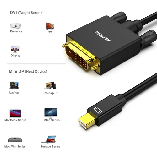 Vista 7 de BENFEI Cable Mini DisplayPort a DVI de 3 pies, cable Mini DisplayPort a DVI (compatible con Thunderbolt 2) con MacBook Air/Pro, Surface Pro/Dock
