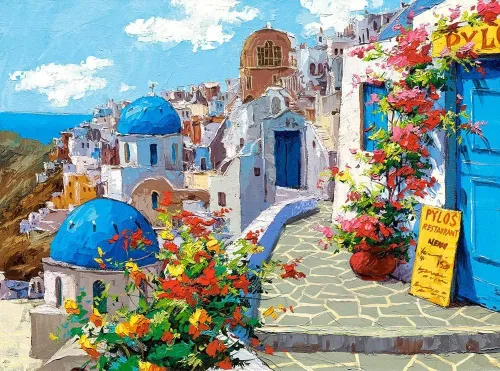Vista 2 de CASTORLAND Rompecabezas de 2000 piezas, primavera en Santorini, Grecia, rompecabezas para adultos, Castorland C-200603-2
