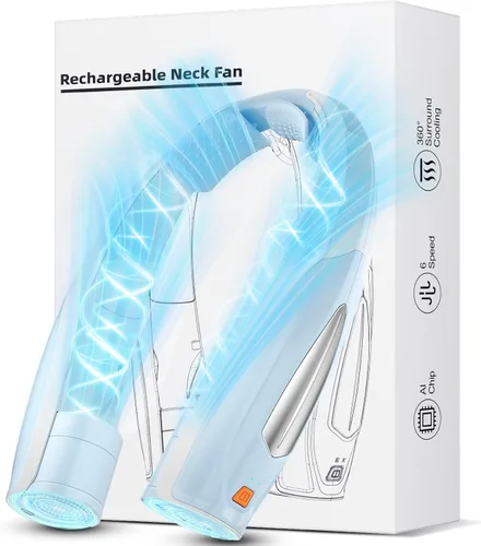Vista 13 de Hionly Ventilador de cuello AI, ventilador personal portátil ajustable de 6 velocidades, recargable, batería de 6000 mAh de enfriamiento más rápido