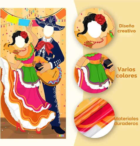 Vista 3 de JOYIN Cartel de puerta de fotos de pareja del Cinco de Mayo para suministros de fiesta, decoración de fondo de fotografía mexicana, fondo de cabina