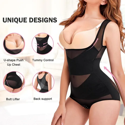 Vista 3 de BRABIC Body de malla para mujer, con control de abdomen, entrenador de cintura, levantador de glúteos, moldeador de cuerpo adelgazante, busto abierto