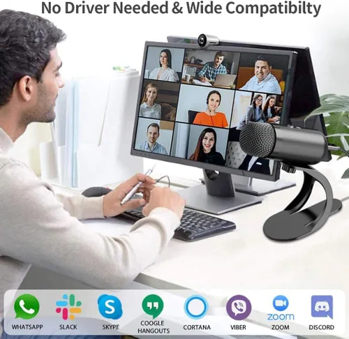 Vista 6 de LIANGSTAR Micrófono de Computadora USB, Micrófono de Escritorio para Podcast con Botón de Silencio para Grabación y Transmisión, Condenser