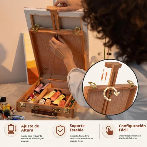Vista 4 de DJAR Caballete de Mesa para Pintura, Caja de Bocetos de Madera de Haya Sólida Ajustable Caballete de Arte de Escritorio, Caja de Almacenamiento