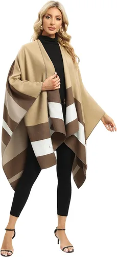 Vista 29 de Femdouce Manta cálida para mujer, ligera, con frente abierto, capa tipo poncho para primavera, otoño e invierno