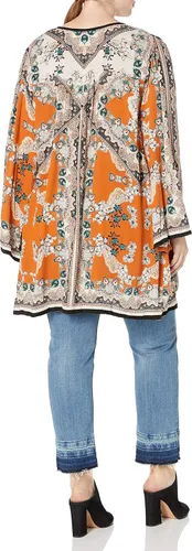 Vista 2 de Angie Vestido de manga acampanada con estampado de especias para mujer, Rojo