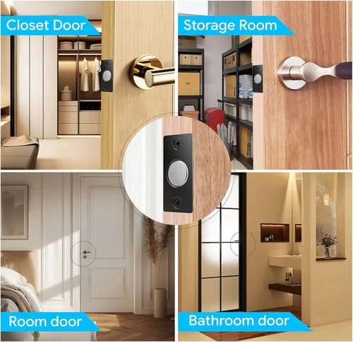 Vista 6 de Mousike Accesorios para atrapar bolas de puerta, cierre magnético oculto ajustable, placa de golpeo de acero inoxidable con fuerte succión, Negro