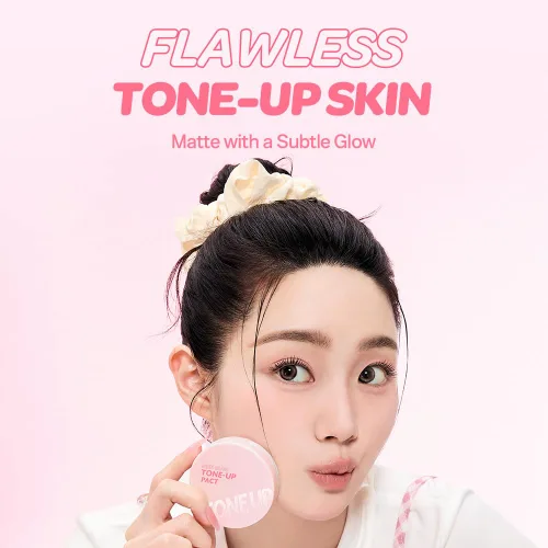 Vista 2 de I'M MEME Compact - Tone-up Pact Polvo de ajuste presionado coreano para efecto de desenfoque rosa, con calamina, polvo de maquillaje, compacto