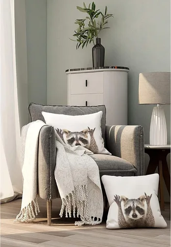 Vista 3 de Fundas de almohada para sofá, divertidas y lindas fundas de almohada de mapache o sofá, color marrón y blanco, gestos de roca, fundas de cojín