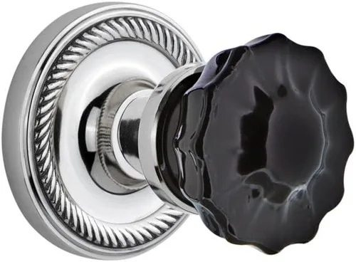 Vista 5 de Nostalgic Warehouse 727508 - Pomo de puerta de cristal negro con roseta de cuerda en latón antiguo, 2.25