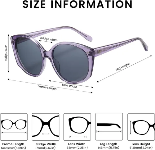 Vista 3 de DUCO Lentes de sol polarizados de gran tamaño para mujer, diseño redondo, de moda, con protección UV400, DC1106
