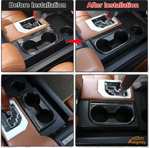 Vista 5 de Aunginsy Moldura del Portavasos del Reposabrazos Central del Asiento Delantero Compatible con Toyota Tundra 2014-2021, Cubierta Decorativa del Panel