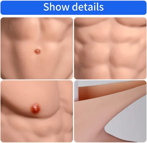 Vista 4 de SUAISKR Pecho realista del músculo del silicón para el chaleco masculino realista del pecho del chaleco del pecho de la piel