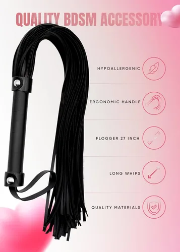Vista 5 de Látigo sexual para adultos, BDSM Flogger y Adult Crop Paddle SM Starter Kit para jugar en el dormitorio, juguetes fetichistas sexys Conjunto Negro