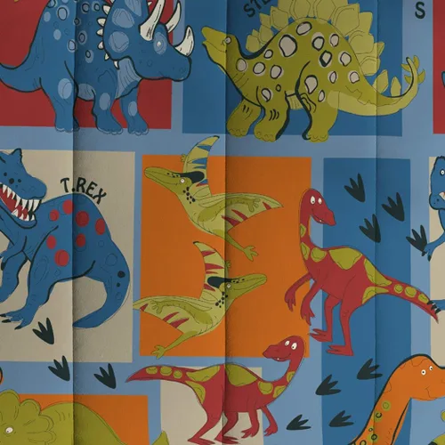 Vista 6 de Dream Factory Dinosaur Blocks - Juego de edredón de microfibra ultrasuave para niños, color azul, tamaño individual Bloques de dinosaurios azules