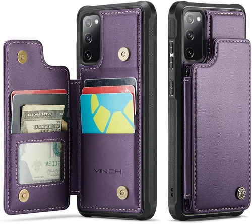 Vista 11 de Vinich - Funda tipo cartera para Samsung Galaxy S20 FE con tarjetero, color negro Ranuras de crédito con bloqueo RFID, soporte para teléfono a