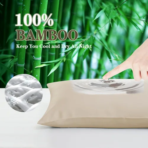 Vista 5 de Fundas de almohada de viscosa de bambú con cremallera, tamaño estándar, 2 Beige