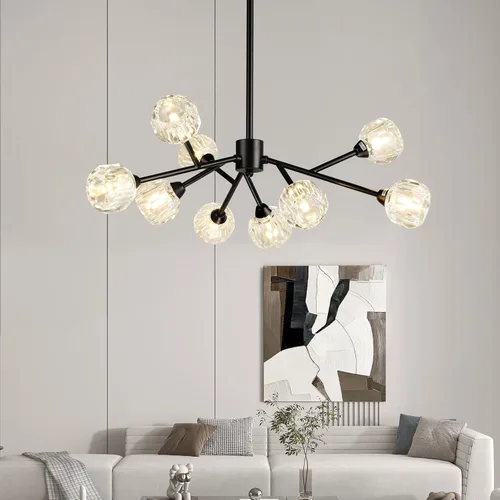 Vista 16 de Weesalife Sputnik - Candelabros para comedor, 6 luces de 25 pulgadas de diámetro Black Sputnik Chandeliers Adjustable Height Modern Crystal