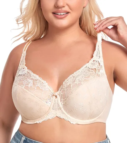 Vista 4 de DotVol Brasier de cobertura completa sin acolchado para mujer, con encaje floral, con aros, talla grande, para uso diario