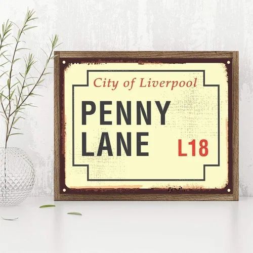 Vista 2 de Penny Lane Sign - Famous Landmark Road Place Home Decor, Rustic Metal Look Street Sign, Great Travel Accessories and Tourist Gift, 11x14 Unframed