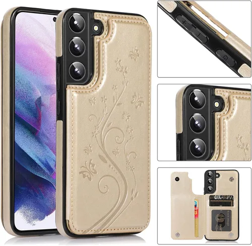 Vista 3 de Asuwish Funda para Samsung Galaxy S22 Plus/S22+ con protector de pantalla de vidrio templado, funda de cuero con soporte para tarjetas, doble cierre