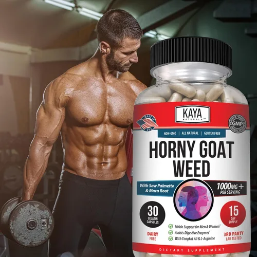 Vista 9 de Kaya Naturals Horny Goat Weed para hombres y mujeres, complejo de 1560 mg con maca, palma enana americana, ginseng, suplemento de vitamina