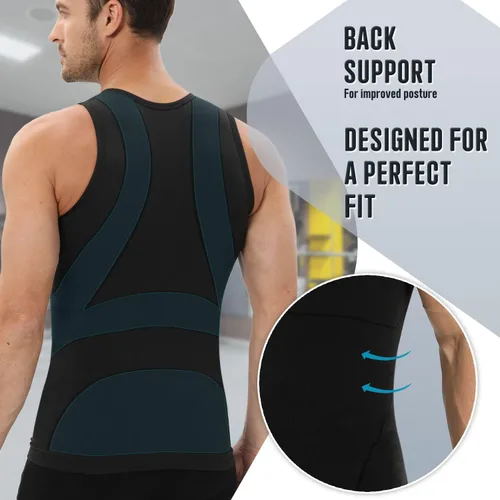 Vista 3 de PODFAN Gynecomastia - Camisa de compresión para hombre, camiseta sin mangas adelgazante, chaleco moldeador de cuerpo para hombre, camisetas
