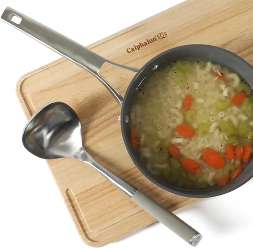 Vista 6 de Calphalon Edge - Cucharón de sopa de acero inoxidable, cucharón para servir con mango de silicona, resistente al calor, antiadherente, seguro
