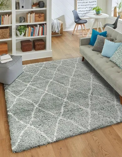Vista 45 de Unique Loom Rabat Shag Collection - Alfombra de área con enrejado (2 pies 2 pulgadas x 3 pies 1 pulgada, rectangular, marfil puro/gris)