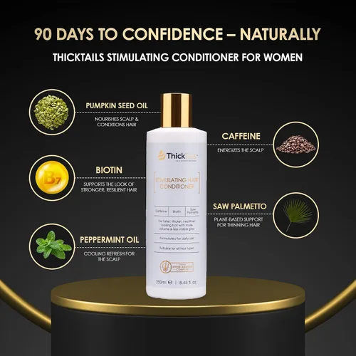 Vista 5 de ThickTails Acondicionador para el crecimiento del cabello para mujeres con biotina, cafeína y palma enana americana, acondicionador espesante sin