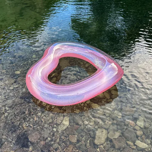 Vista 3 de Heart Inflatable Pool Tube Floats with Glitters - Pool Floaties Swim Ring Tubes for Adults/Teens, Pool Parties, Beach Vacations& Romantic Events