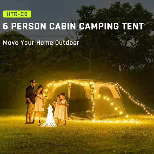 Vista 7 de Happy Travel Tent 6 Person Tents for Camping, Waterproof Easy Setup Camping Tent with Rainfly, Portable Large Family Cabin Tent with 5 Large Mesh