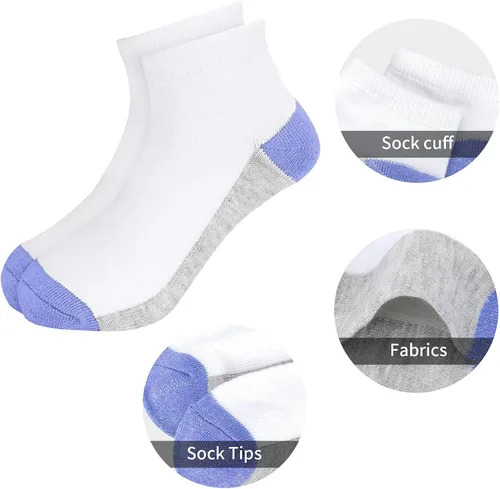 Vista 6 de BOOPH 12 pares de calcetines de tobillo para niños y niñas de corte bajo media amortiguación calcetines atléticos
