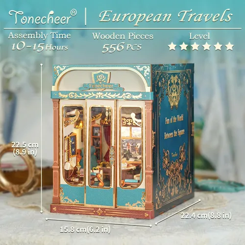 Vista 3 de Tonecheer - Kit de manualidades para rincón de lectura para adultos, maqueta en miniatura de cabina de tren infinito europeo, carruaje vintage