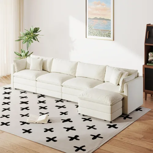 Vista 58 de Setawix Sofá Profundo de 3 Plazas con Otomana, Sofás de Nube en Forma de L de 112.2" para Sala de Estar, Sofá de Nube de Chenilla con Asiento Café