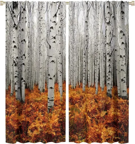 Vista 61 de Cortinas de abedul para sala de estar, niebla matutina en otoño, decoración del hogar, 42 x 45 pulgadas de largo