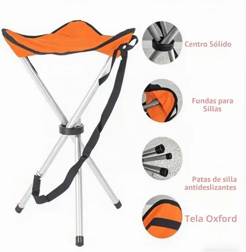 Vista 4 de Taburete plegable de campamento, sillas plegables de 16.5 pulgadas, asiento de trípode portátil, silla alta de viaje al aire libre para camping