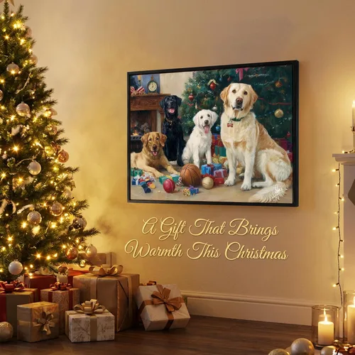 Vista 6 de Artiluxy Arte de pared de perro navideño, lienzo navideño de 24 x 18 pulgadas para sala de estar y habitación de los niños, bonita decoración