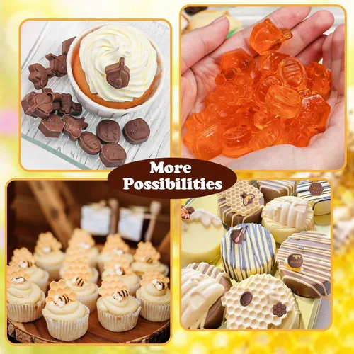 Vista 2 de Webake Molde de chocolate para dulces de abeja con 7 formas diferentes, molde de silicona de abeja de 35 cavidades para decoración de cupcakes
