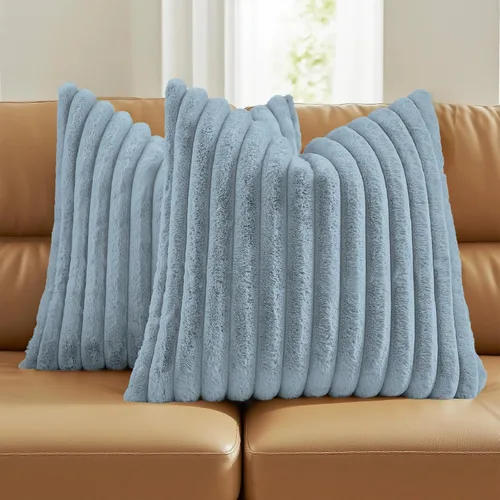 Vista 61 de FUTEI Pack of 2 Faux Fur Throw Pillow Covers 20x20 Inch, Navy Blue Azul marino