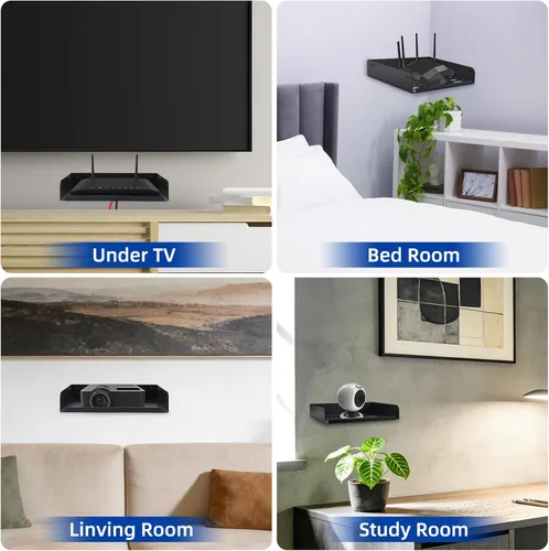Vista 6 de Estante flotante de metal de 9 "x 6.9" moderno estante montado en la pared para componentes de TV, router, consola de juegos, reproductor de DVD