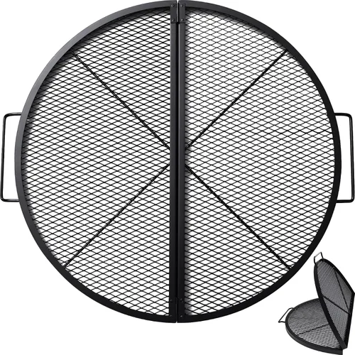 Vista 10 de X-Marks Rejilla portátil para fogata y parrilla de cocina, rejilla plegable redonda para fogata de camping, rejilla de parrilla para fogata con asas