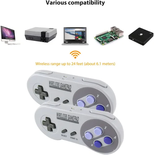 Vista 6 de 2 controladores inalámbricos para SNES Classic Edition MiniNES Classic Edition Gamepad con receptor inalámbrico USB compatible con interruptor