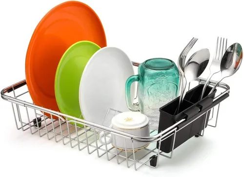 Vista 6 de SANNO - Estante extensible para secar platos sobre el fregadero y brazos ajustables para platos, estante de platos en el fregadero o en el mostrador