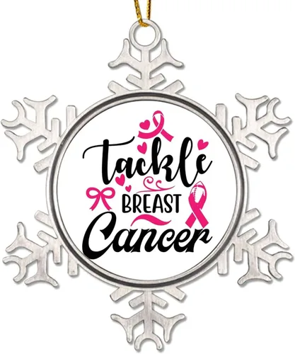 Vista 12 de Adorno colgante de Navidad Stronger Than Cancer Brest Cancer Awareness Metal Copo de nieve Adornos de Navidad Recuerdo Rosa Sobreviviente de Cáncer