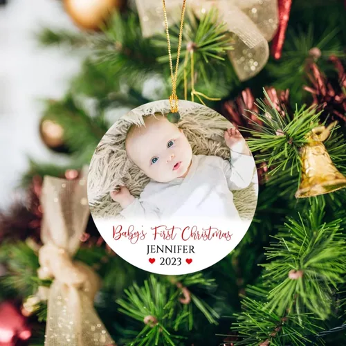 Vista 3 de Adorno de Navidad personalizado con foto del primer año del bebé 2025, adorno de Navidad con foto personalizada del primer año del bebé para nuevos