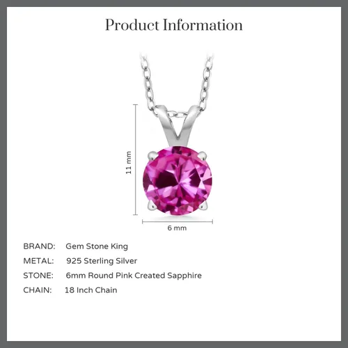 Vista 210 de Gem Stone King Collar con colgante solitario de plata de ley 925 de 0.236 in con piedra natal redonda Collar de 4 puntas para mujer Con cadena