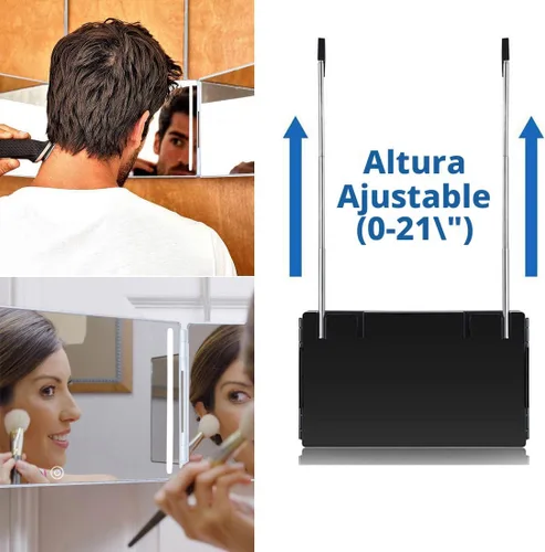 Vista 3 de HIEEY Espejo de 3 vías para corte de cabello con LED, espejo triple de 360 grados con ganchos telescópicos ajustables en altura y aumento de 5X